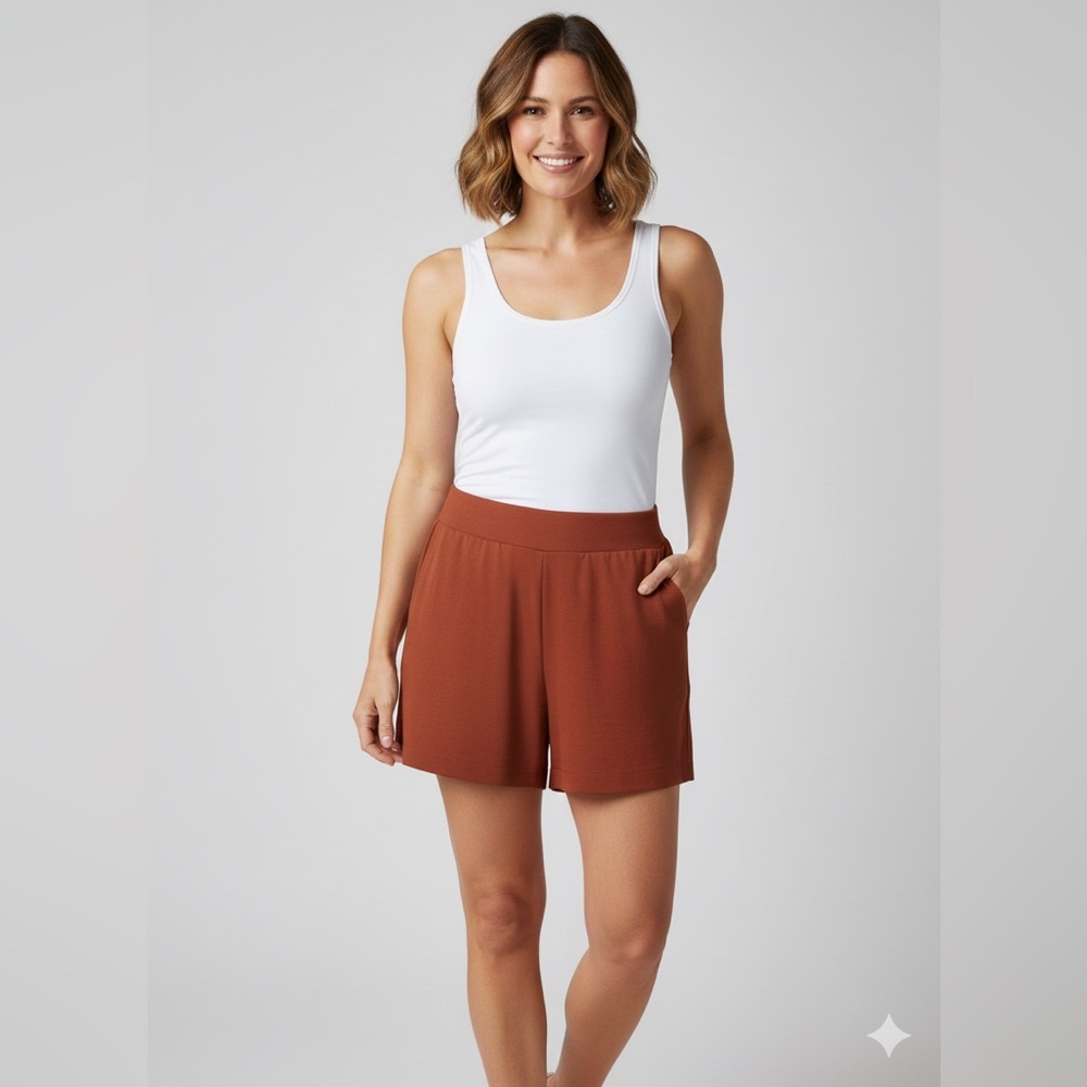 Women’s Nine West Pull On Mid Rise Linen Shorts Rust Orange Red Size XL